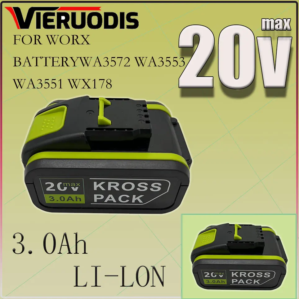 

For Worx 20V 3000mah/5000mAh Battery Li-ion Battery WA3553 WA3551 WA3551 WA3572 WA3553 WX390 WA3551 WX178 WU268 Drill Battery