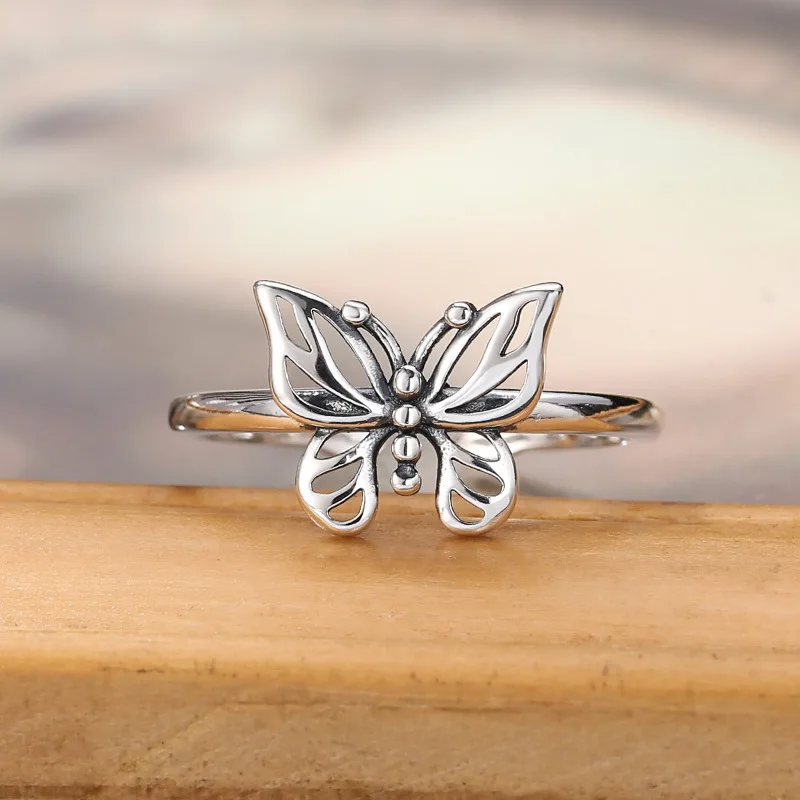 S925 Sterling Silber Schmuck koreanischen Stil einfache exquisite Schmetterling Schwanz Ring personalisierte Mode Frauen offenen Ring Großhandel