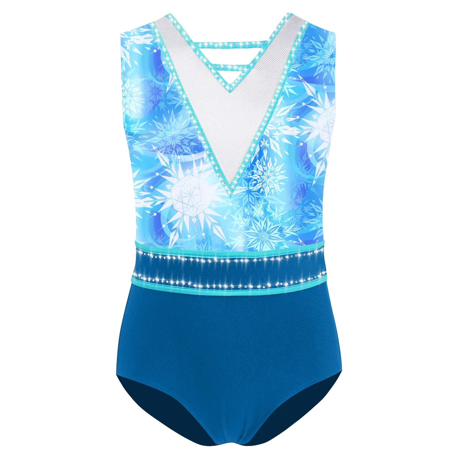 

Kids Girls Printed Gymnastics Leotard V-Neck U-Back Sleeveless Bodysuit Ice Skating Ballet Dancewear Swimwear Bathing Suit 2025
