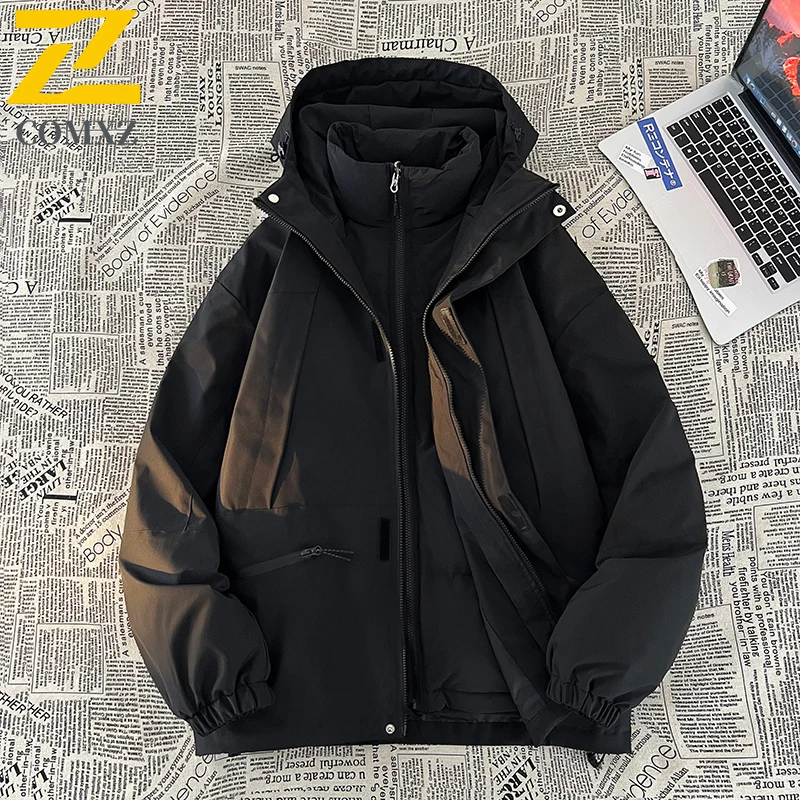 Winter Jacket Men 2025 Autumn Winter New 3-in-1 Color Block Hooded Thickened Warm Parka Adventure Windproof Lightweight Coat