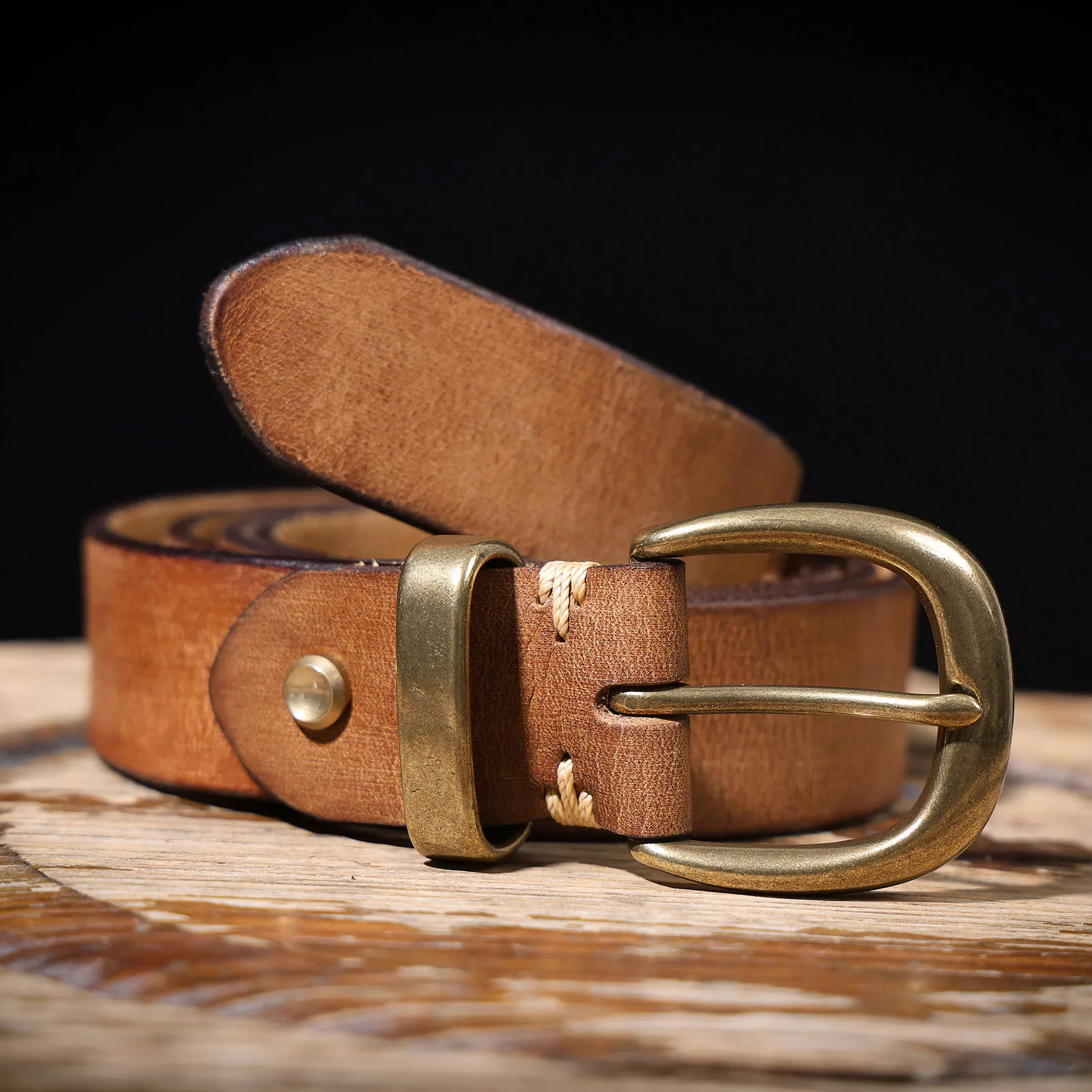 S.WORKER Echtledergürtel für Herren, Vintage-Messingschnalle, handgefertigter Gürtel aus hochwertigem Rindsleder, Retro-Freizeitgürtel für Jeans, langlebig – Detail 19
