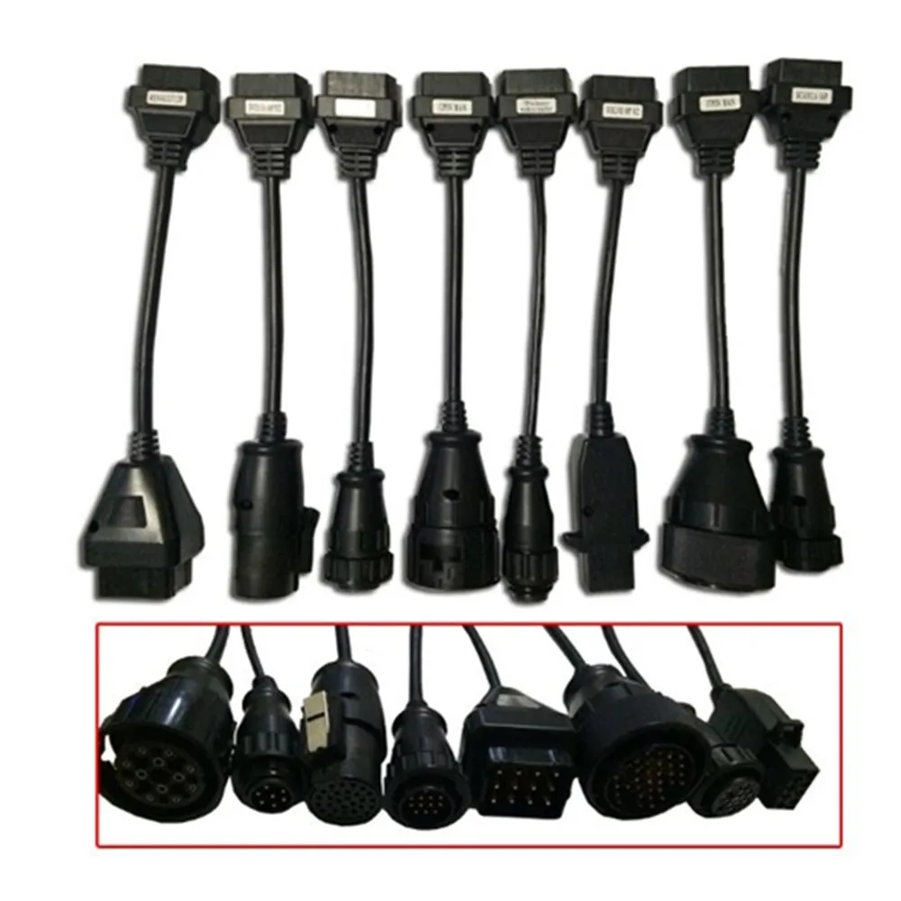 مجموعة كاملة من 8 كابلات الشاحنات أداة تشخيص obd obdii obd 2 كابل توصيل Tnesf Delphis Orpdc VD DS150E CDP واجهة الماسح الضوئي