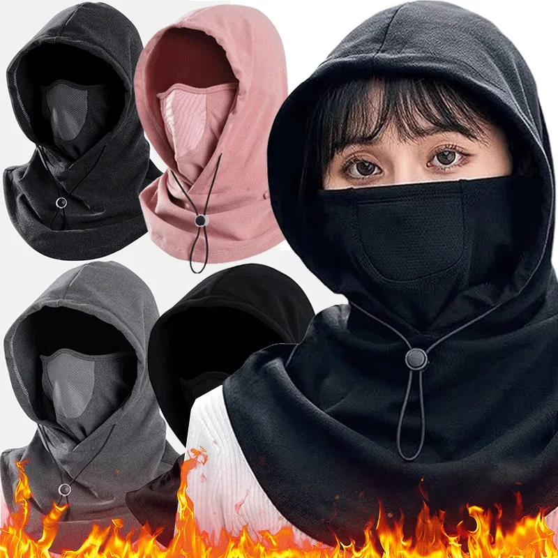 Unisex Winter Balaclava Knit Hood - Windproof Mask with Drawstring, Motorcycle Riding Headgea Warm Knitted Cap Cold Weather