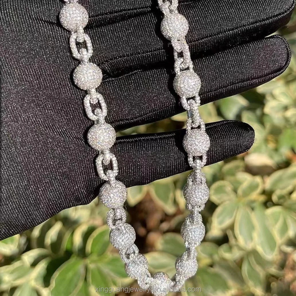 mm 12 Wide Ball Chain S925 Silver Gold Plate Chain Diamond VVS D Color Moissanite Cuban Link Chain Fine Jewelry Necklaces..