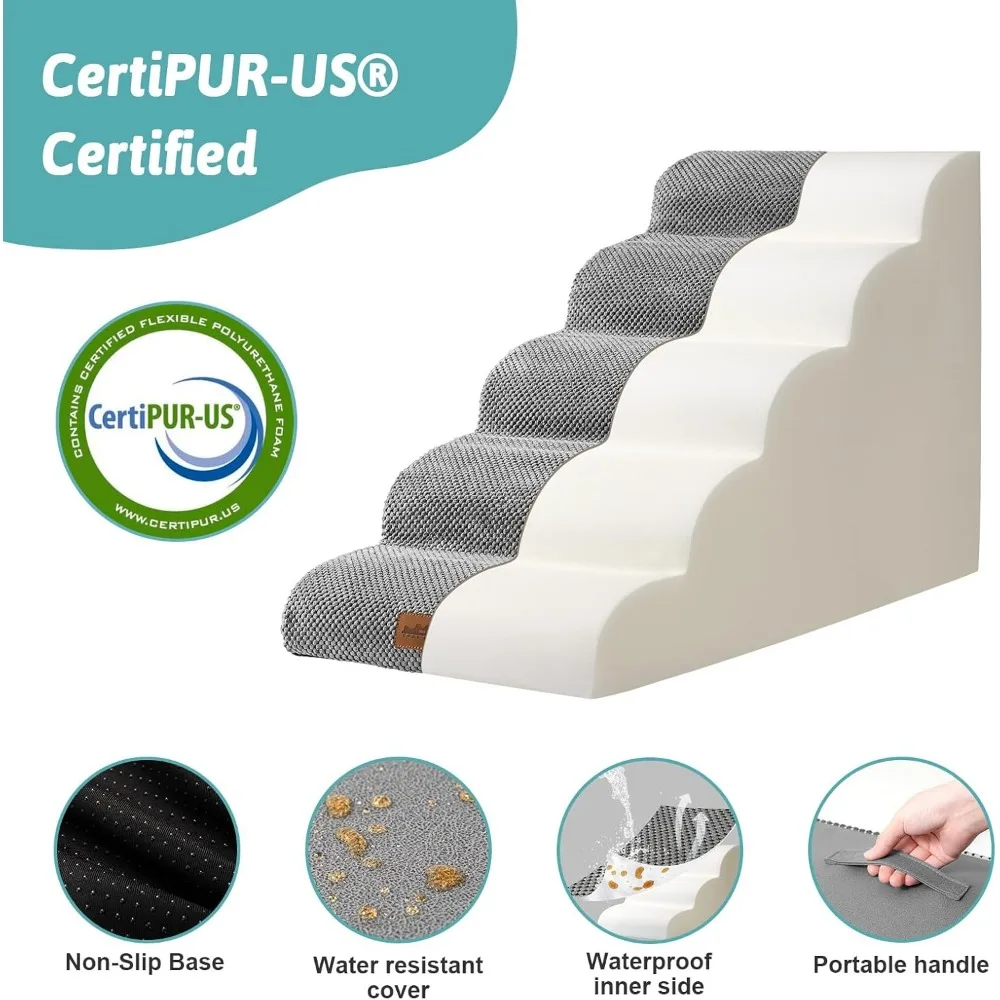 Dog Stairs for High Bed 22.6" H, Small Pet Steps with Leakproof Cover, High Density Foam Cat Ramp for Bed