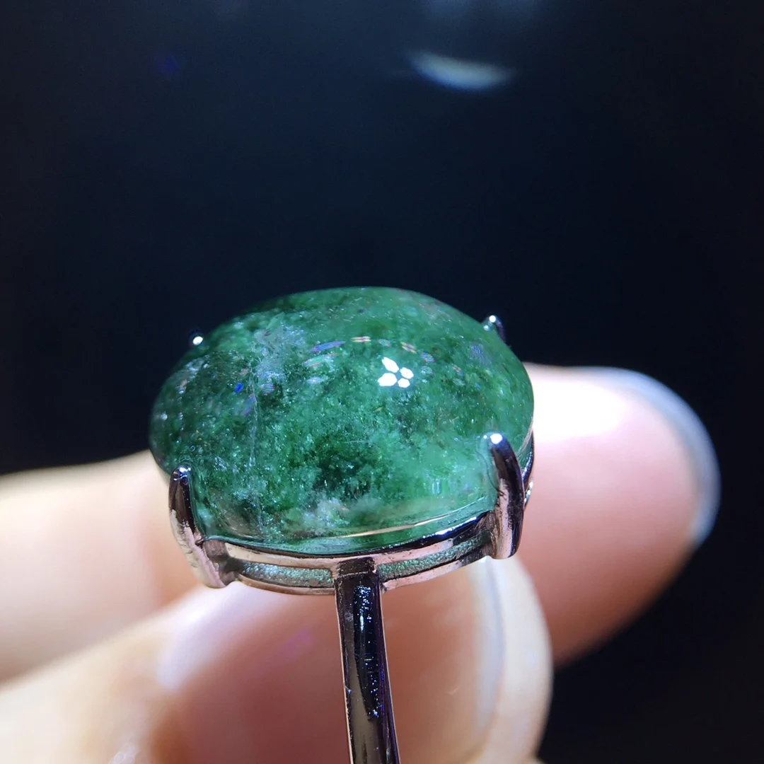 

Натуральное зеленое регулируемое кольцо с фантомом, серебро 925 пробы, 13.3/10.9 мм, для мужчин и женщин, ювелирное изделие AAAAAA