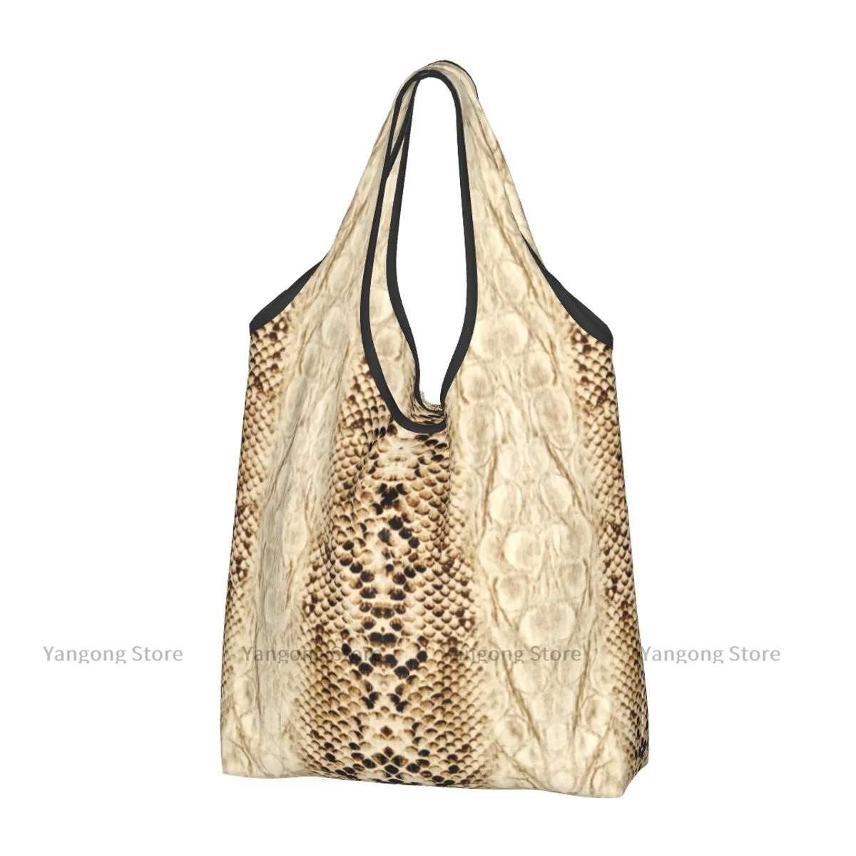 Foldable Shopping Bag Snake Skin Tote Folding Pouch Handbag Convenient Travel Grocery Bag