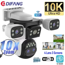 20MP 10X Optical Zoom WiFi6 Outdoor Security Cam Four Lens Three Screens Auto Tracking 6K Dual Len Waterproof WiFi CCTV Cam 10K
