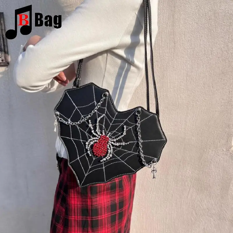 Y2K Gothic Women’s Girls Punk Handbags Harajuku Irregular Love Spider Chain Underarm  One Shoulder Bag Crossbody Backpack Totes