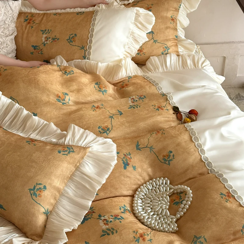 4-piece Set of Long Staple Cotton Bedroom Bed Cover Style Pure Cotton Digital Printed Duvet Cover Bed Sheet Bedding