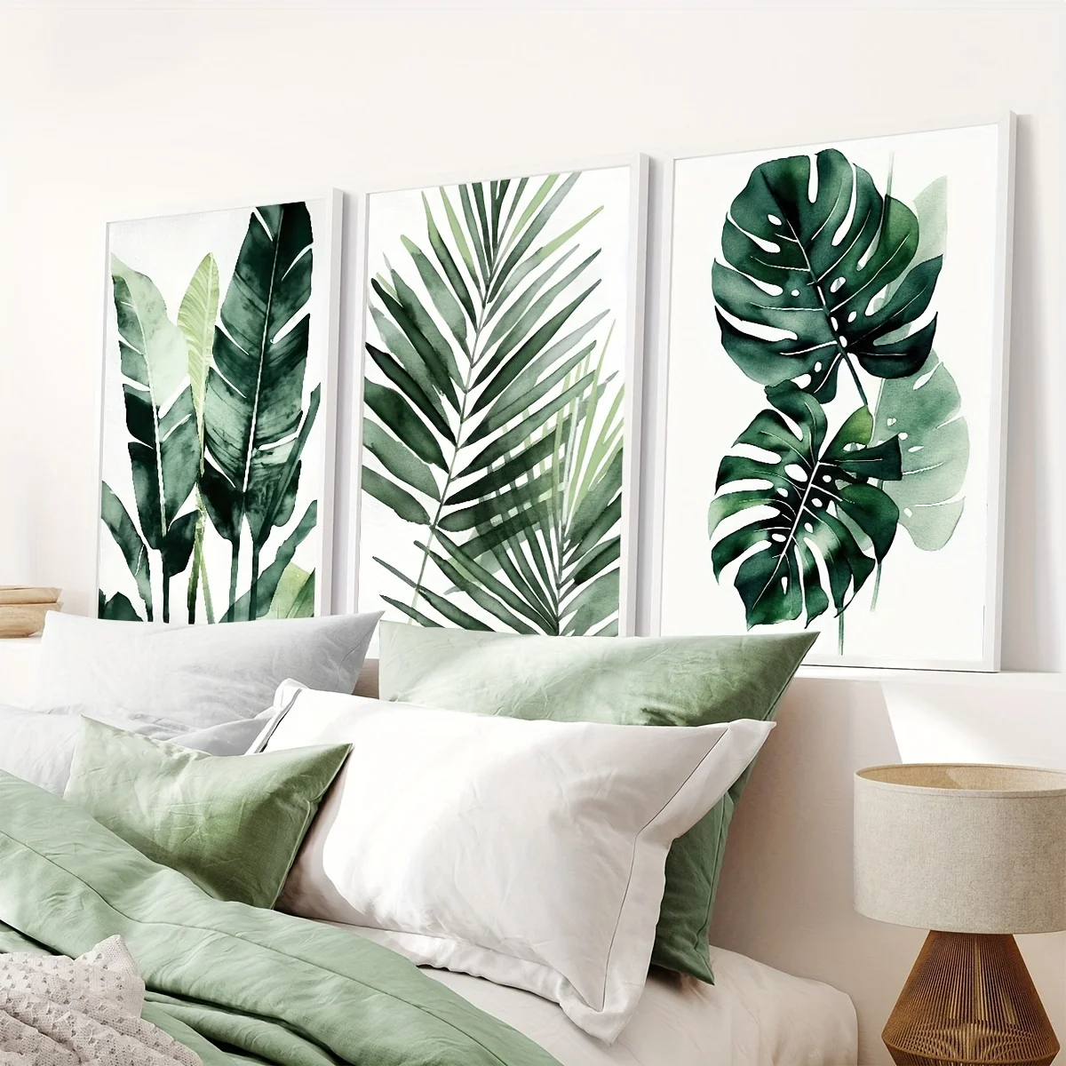 3pcs/set Green Palm & Monstera Leaf Canvas Printing Tropical