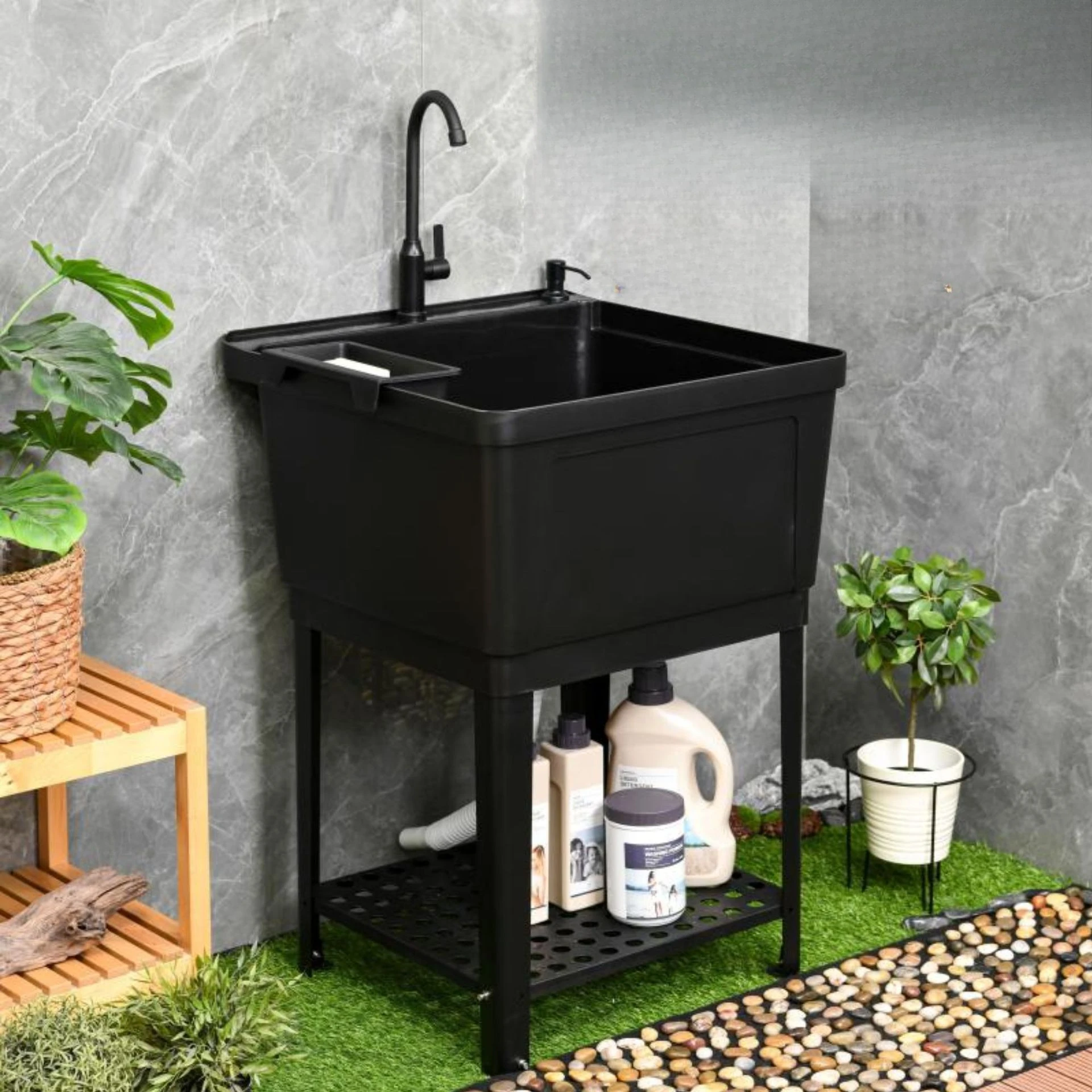 

Настольная пластиковая мойка с доской для чистки, утолщенная раковина для стирки для домашнего использования на балконе