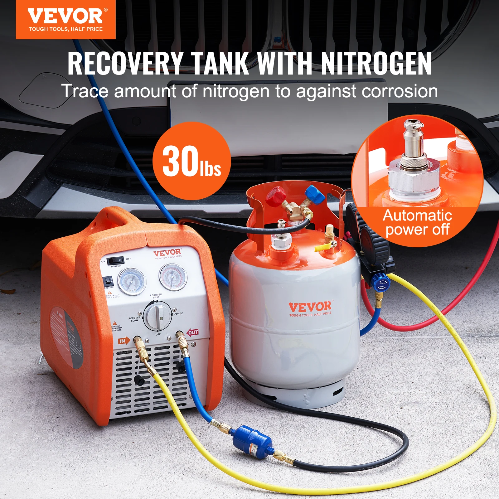 VEVOR 30 lbs Refrigerant Recovery Tank with Float Switch Reusable AC Recovery Tank HVAC for All Refrigerant Prevent Overflow