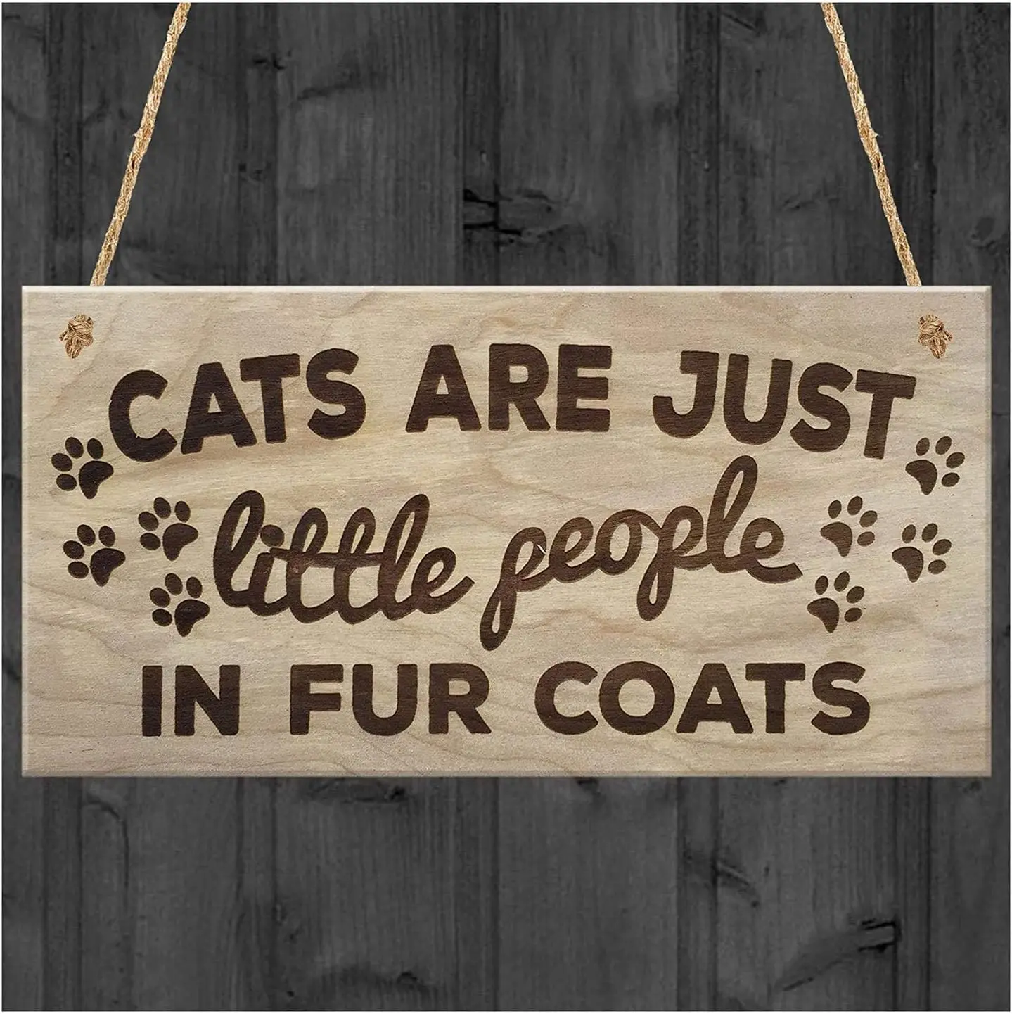 Cats are Just Little People in Fur Coats Plaque Wooden Hanging Sign Lover Kitty Lovers Paw Print Gift(BW602)