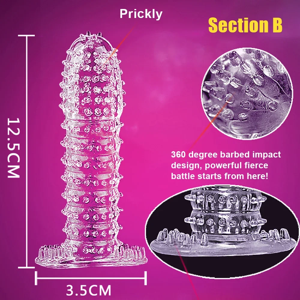 Spike Penis Sleeve Reusable Condoms Sex Toys for Men Delay Ejaculation G Spot Stimulation Safer Contraception Cock Ring Extender view 2