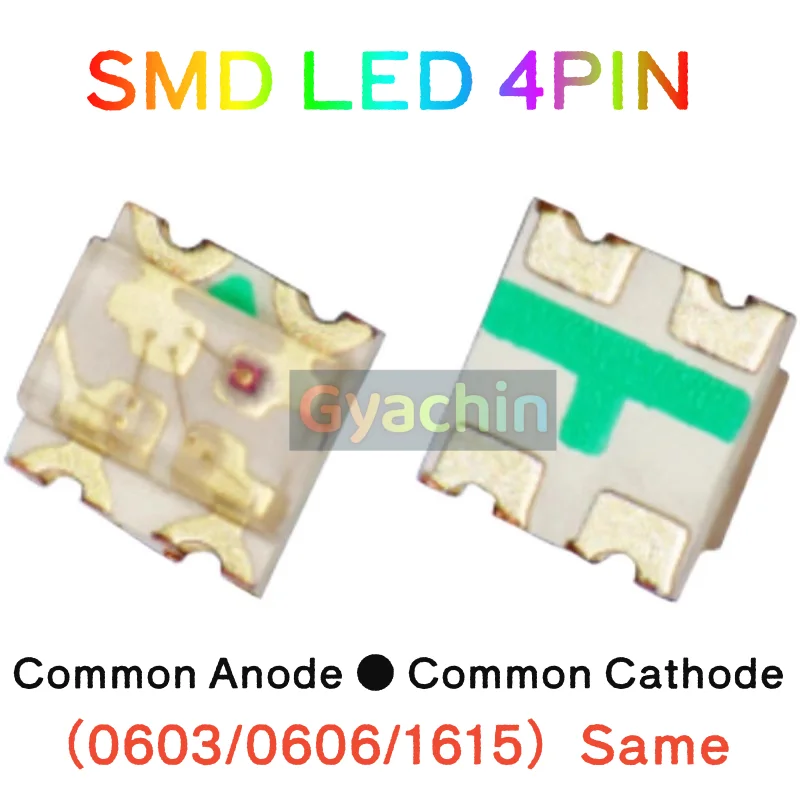 

50pcs 1615 Three-color 4-pin Common Anode / Cathode SMD LED Diode, 0606 RGB Full-color Lamp Bead, 0603 High-brightness LED Bead