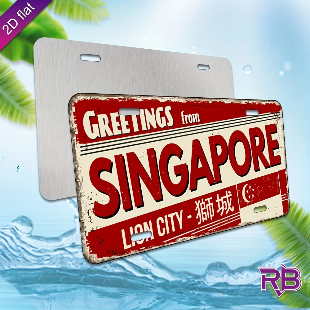 1pc Greetings from Singapore Design 2D Flat Aluminum Metal Sign UV Printed Wall-Mounted Decorative Art 30x15cm/11.81x5.9in