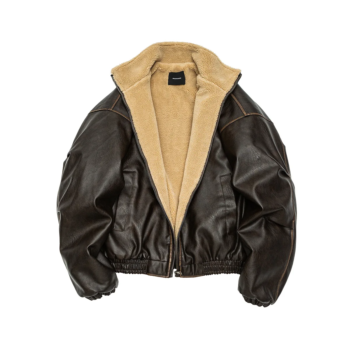 رجل ريترو المتعثرة سترة قطن العلامة التجارية الأمريكية الموضة 2025 جديد الشتاء بولي Leather الجلود السائق دراجة نارية معطف Vintage الذكور Outerwe