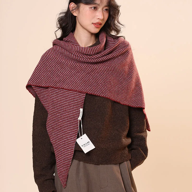 

Шерстяной шарф оверсайз для женщин, высококачественная зимняя теплая шаль и воротник-шарф, в полоску с контрастными цветами.