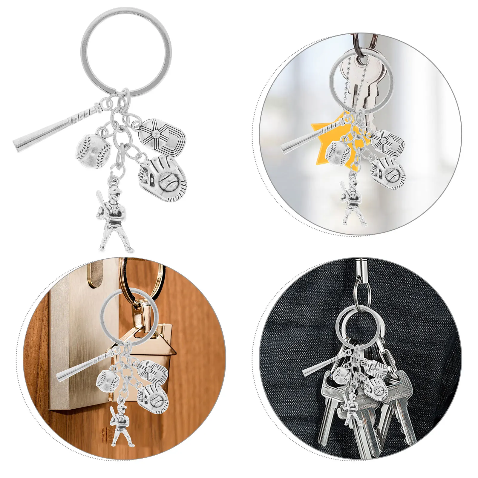 

Creative Metal Keychain Pendant Sports Themed Baseball Design Lightweight Charm for Car Travel Gifts Mini Glove Cap