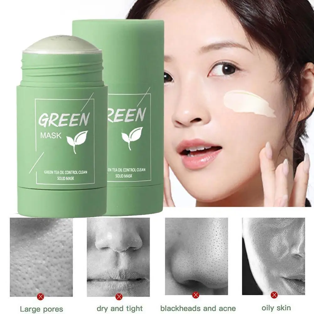 40G Moisturizing Green Tea Solid Mask Face Skin Care Purifying Clay Stick Oil Control Improves Skin Deep Cleaning Hydrating Mask