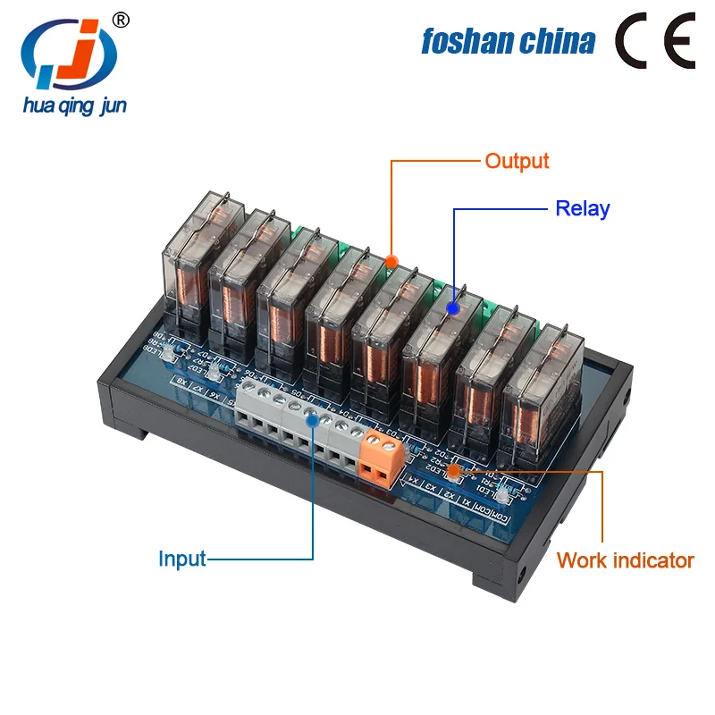 Chingjun 8-Channel Transparent Single Open Hongfa Relay Module 16A DC24V Electromagnetic Relays for PLC