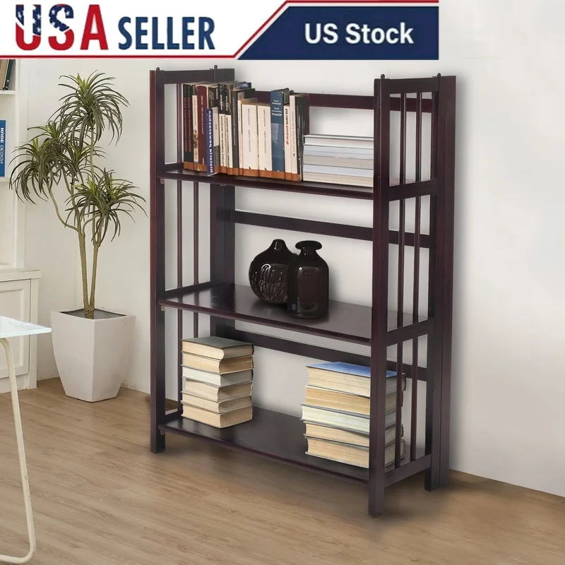 

3 Tier Folding Bookcase Stackable Bookshelf Solid Wood Sturdy Storage Solution Easy Transport Versatile Design Organizer Home