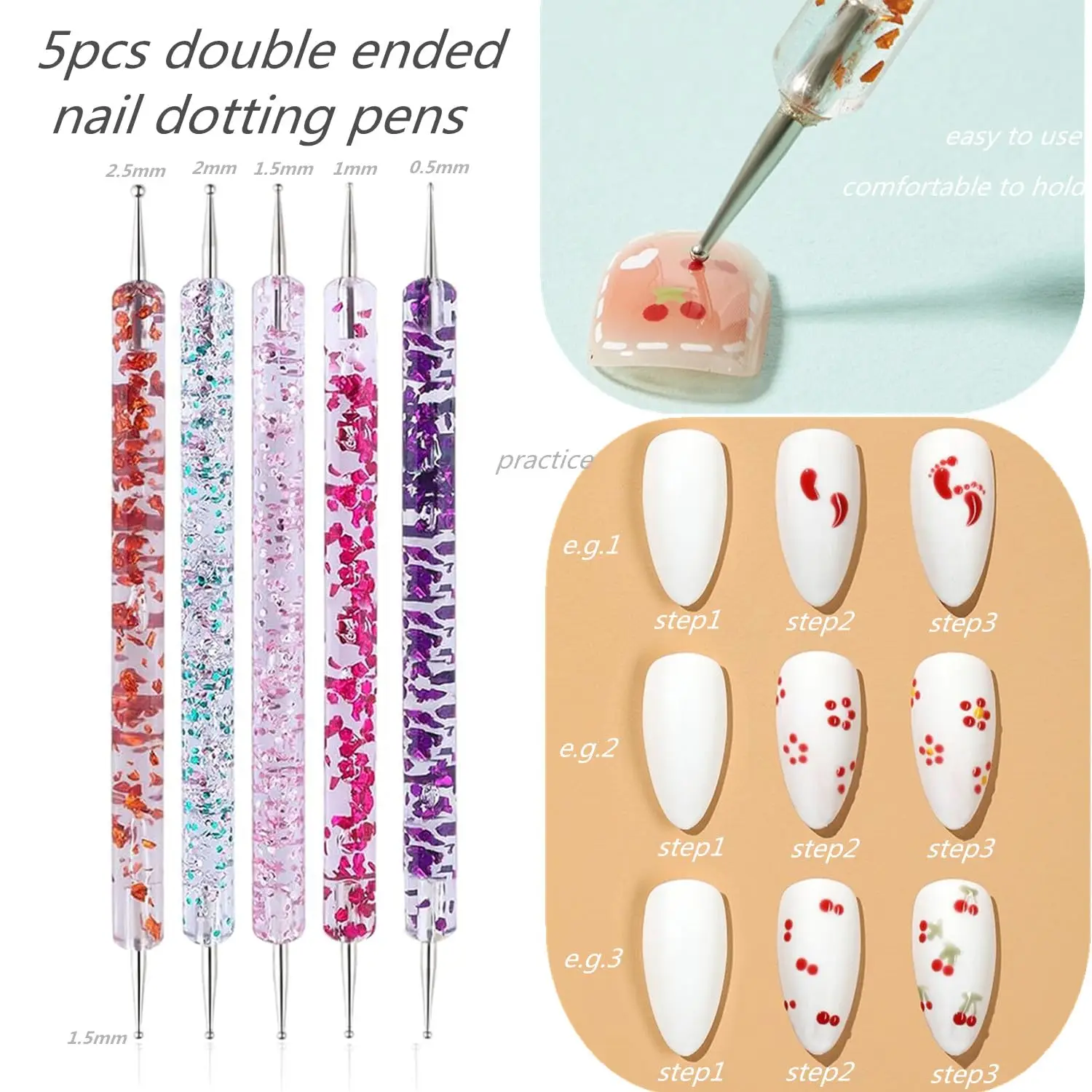 10-teiliges Doppelendiges Nail-Art-Pinselset mit Strass-Griff Silikon-Dotting-Werkzeug für 3D-Schnitzerei Folienzeichnung Design