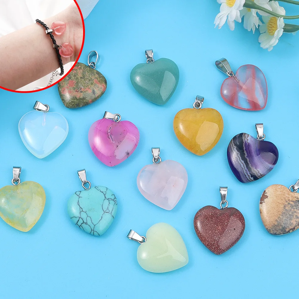 

10pcs Stone Heart Pendant Mixed Color Exquisite Women's Jewelry Accessories, Used for DIY Bracelet, Necklace, Jewelry Making