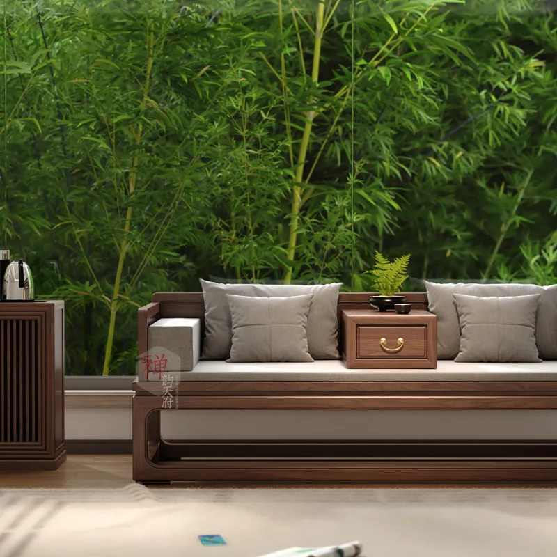 سرير أرهات من الخشب الصلب الصيني المنزلق مع أدراج، غرفة معيشة بسيطة وحديثة، شقة صغيرة، مجموعة أريكة استرخاء