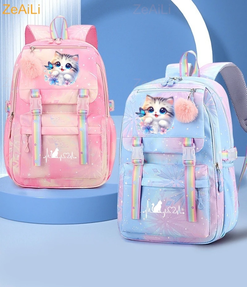 Cute Cat Flower Butterfly Student Teenager Children Knapsack Schoolbag Rucksack Mochila Women's Backpack Boys Girls Bookbag Bag