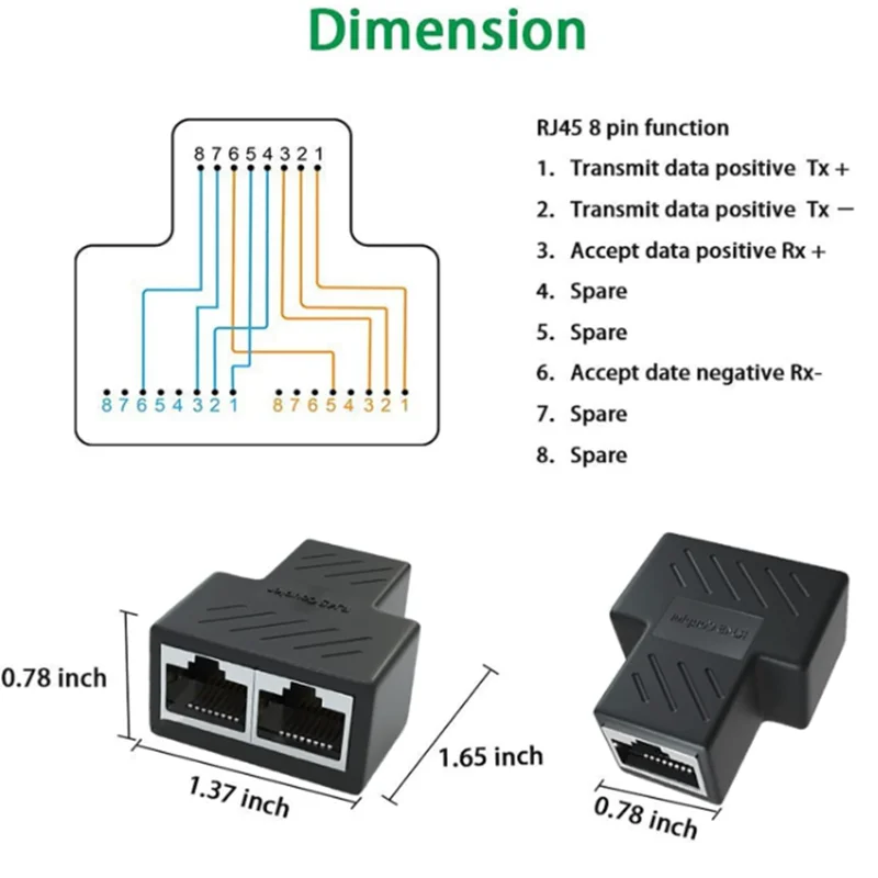 New 1 To 2 Ways LAN Ethernet Network Cable RJ45 Female Splitter Connector Adapter Extender Plug Oxygen Free Copper Conductor