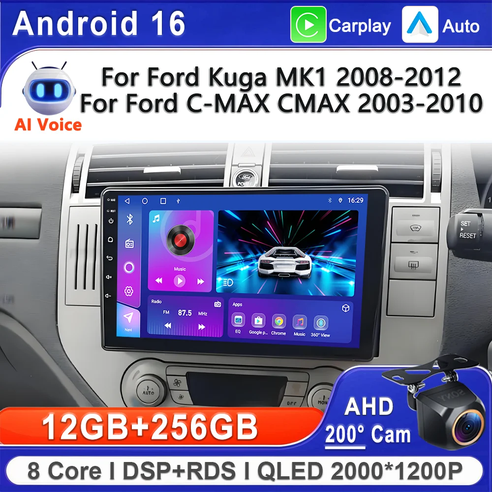 Android 16 In-Cell Screen Stereo Head Unit For Ford Kuga MK1 2008 - 2012 For Ford C-MAX CMAX 2003 - 2010 High-performance CPU BT