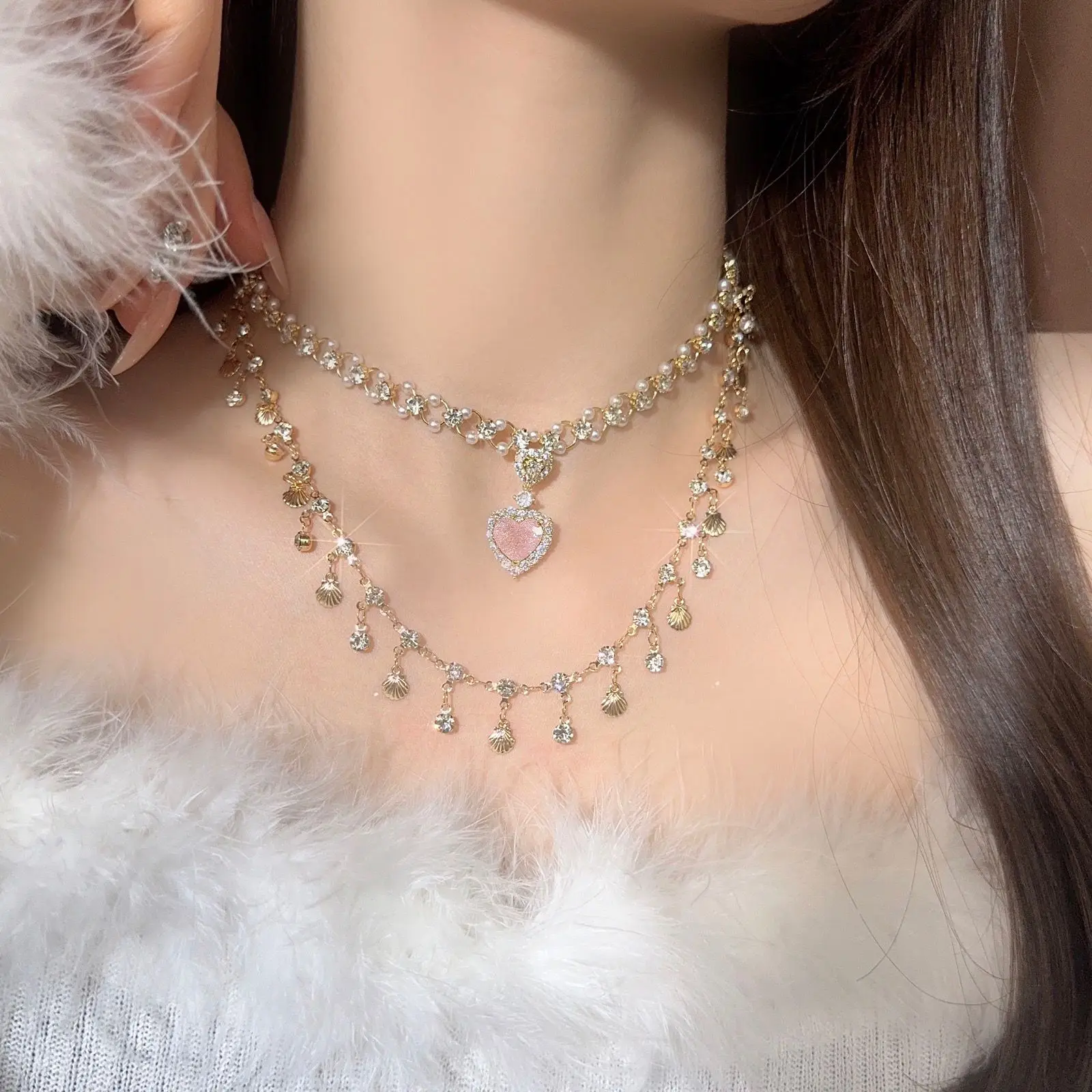 Meerlaags Koper Legering Kristal Ketting Vrouwen Hanfu Accessoires Sexy Gouden Sleutelbeen Ketting Verjaardag Cadeau Voor Vrouwen