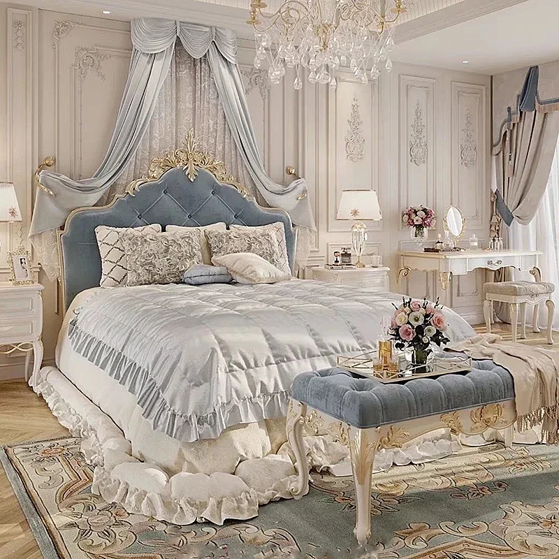Blue European Double Bed Design Minimalist Unique Wooden Floating European Double Bed Modern Cama Matrimonial Furniture For Home