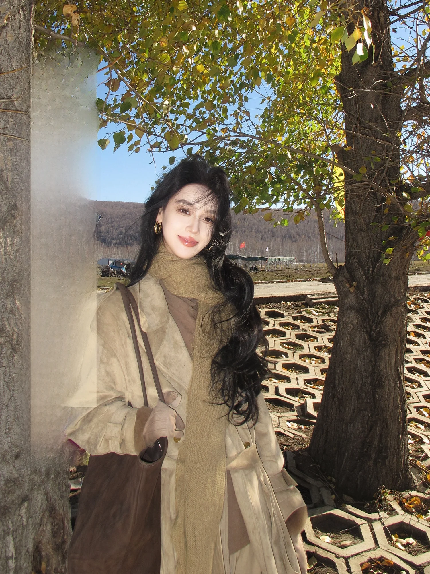 

Deep Winter Women's Jaet Mid-Length Slim Fit Brown Leather Coat Sli Commute Sle Faionable Outerwear Coat