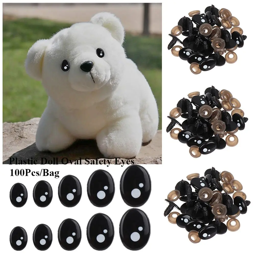 20pcs 7-12mm Black Plastic Oval Safety Eyes For White Bear Doll Animal Puppet Crafts Children DIY Toys Plush Doll Accessories