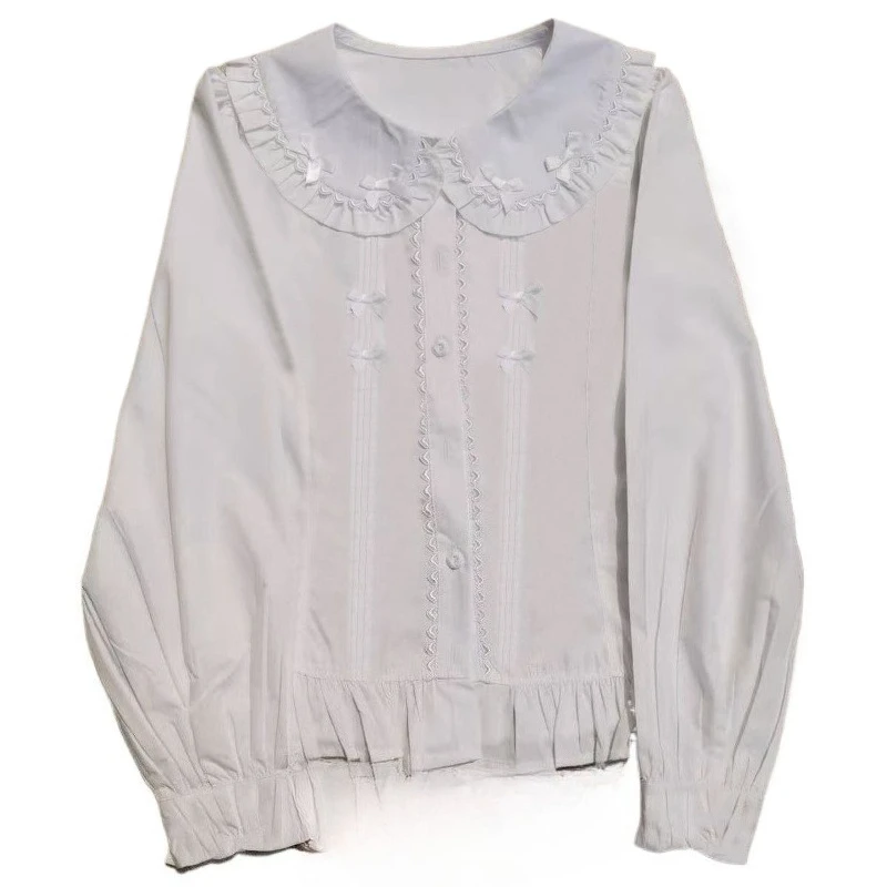 Deeptown Kawaii Lolita Black Blouses Women Japanese Style Bow Babydoll Tops Vintage Cutecore Preppy Style Sweet White Shirts