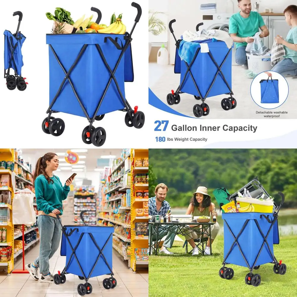 

Прочная тележка на колесах для продуктов, белья и пикников - грузоподъемность 120 фунтов (синяя)