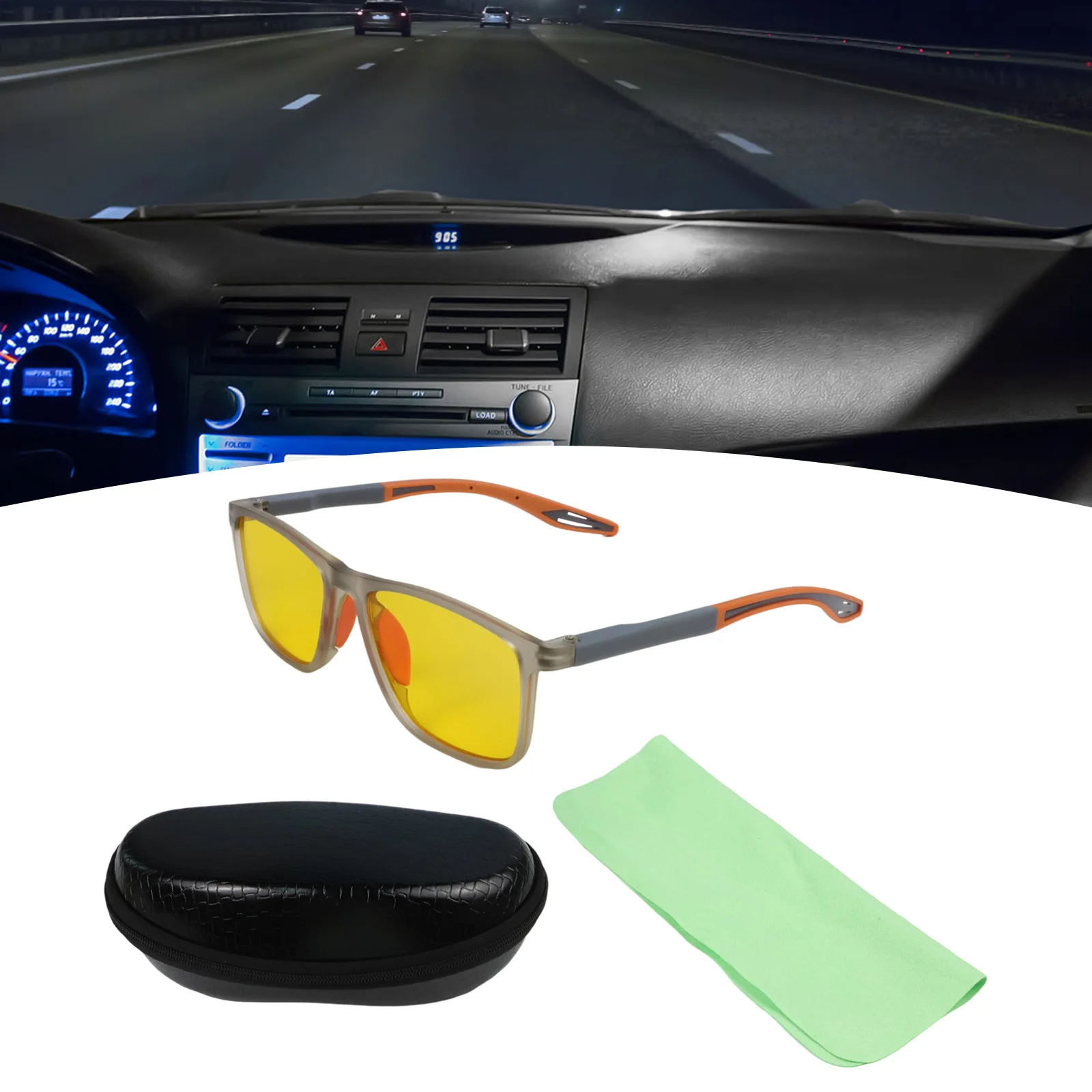 

Low Light Driving Glasses 14*4.3cm Anti-blue Light Glasses Enhanced Visibility Fatigue Reduction Hard Shell Case