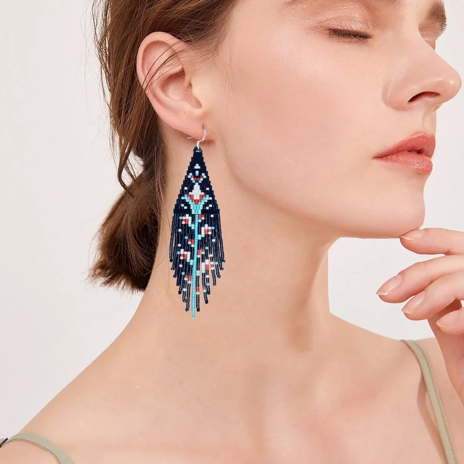 

Богемия, серьги из рисовых бусин, кисточки, цветы, градиент, ручное вязание, модные украшения из бисера для женщин