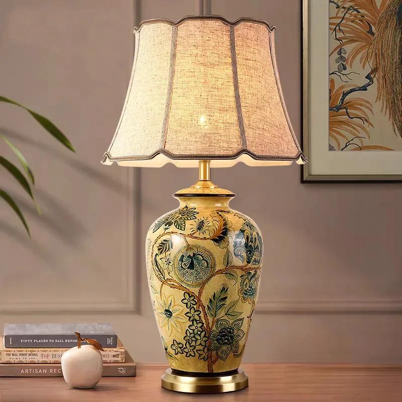 American retro flower and bird ceramic table lamp large living room side several bedrooms bedside
