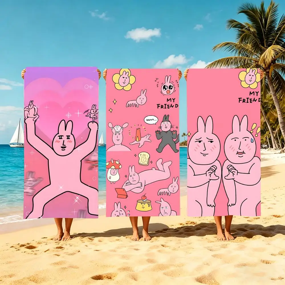 Character Pink Rabbit Towel Microfiber Beach Towel Quick Dry Absorbent Soft for Swimming Yoga Resort Travel Camping