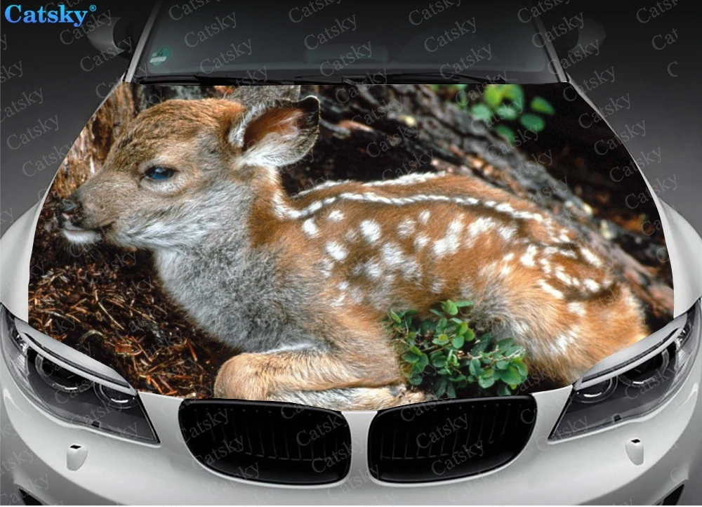 Custom Cute Baby Deer Car Hood Protect Vinly Wrap Sticker Decal Auto Accessories Decoration Engine Cover for Off-road Pickup