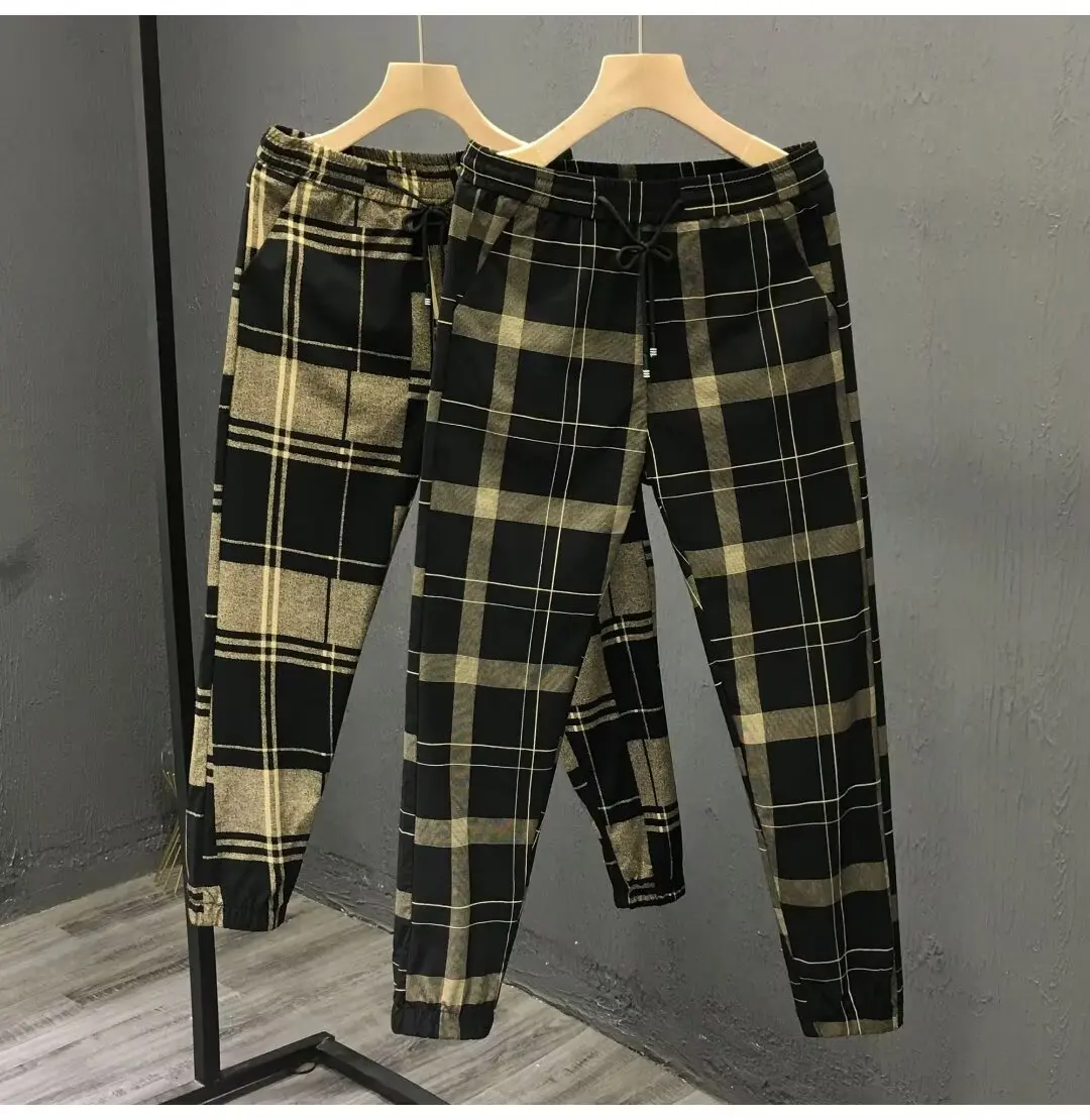 

American Sle Heavyweight Plaid Casual Pants Men's Spring Autumn Thin High End Loose Cuffed Long Workwear Sweatpants