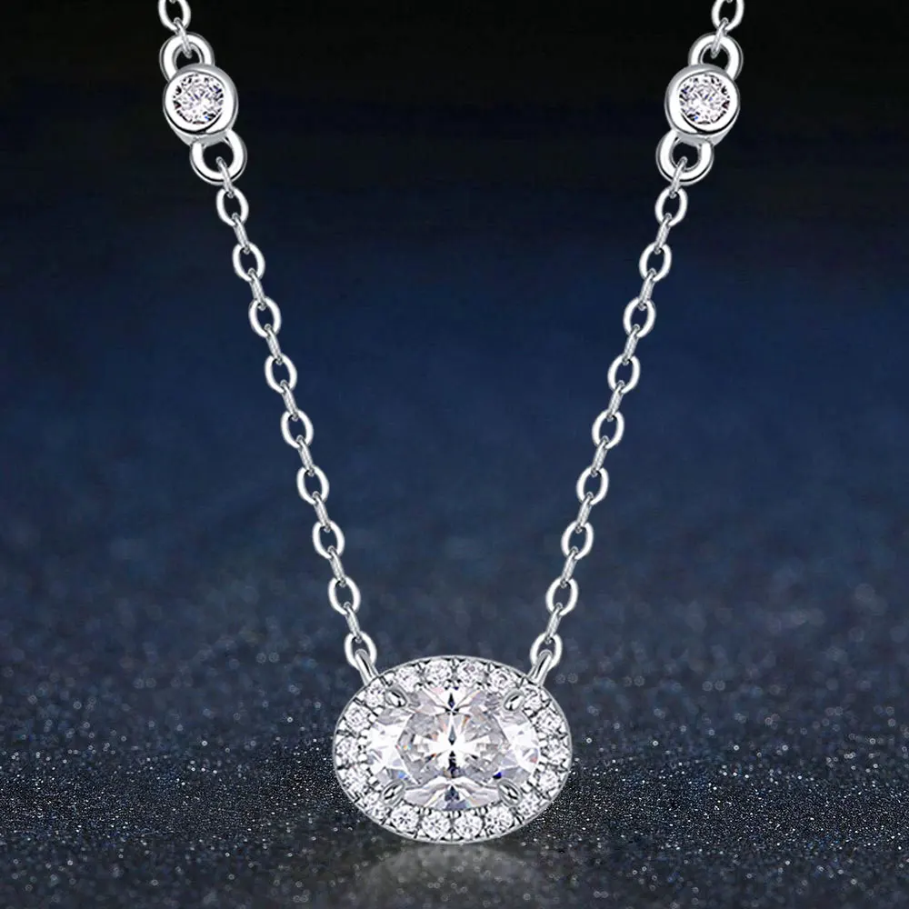 925 Sterling Silver Excellent Cut D Color 1 CT Moissanite Diamond Necklace for Women VVS1 Fine Jewelry -Pebble