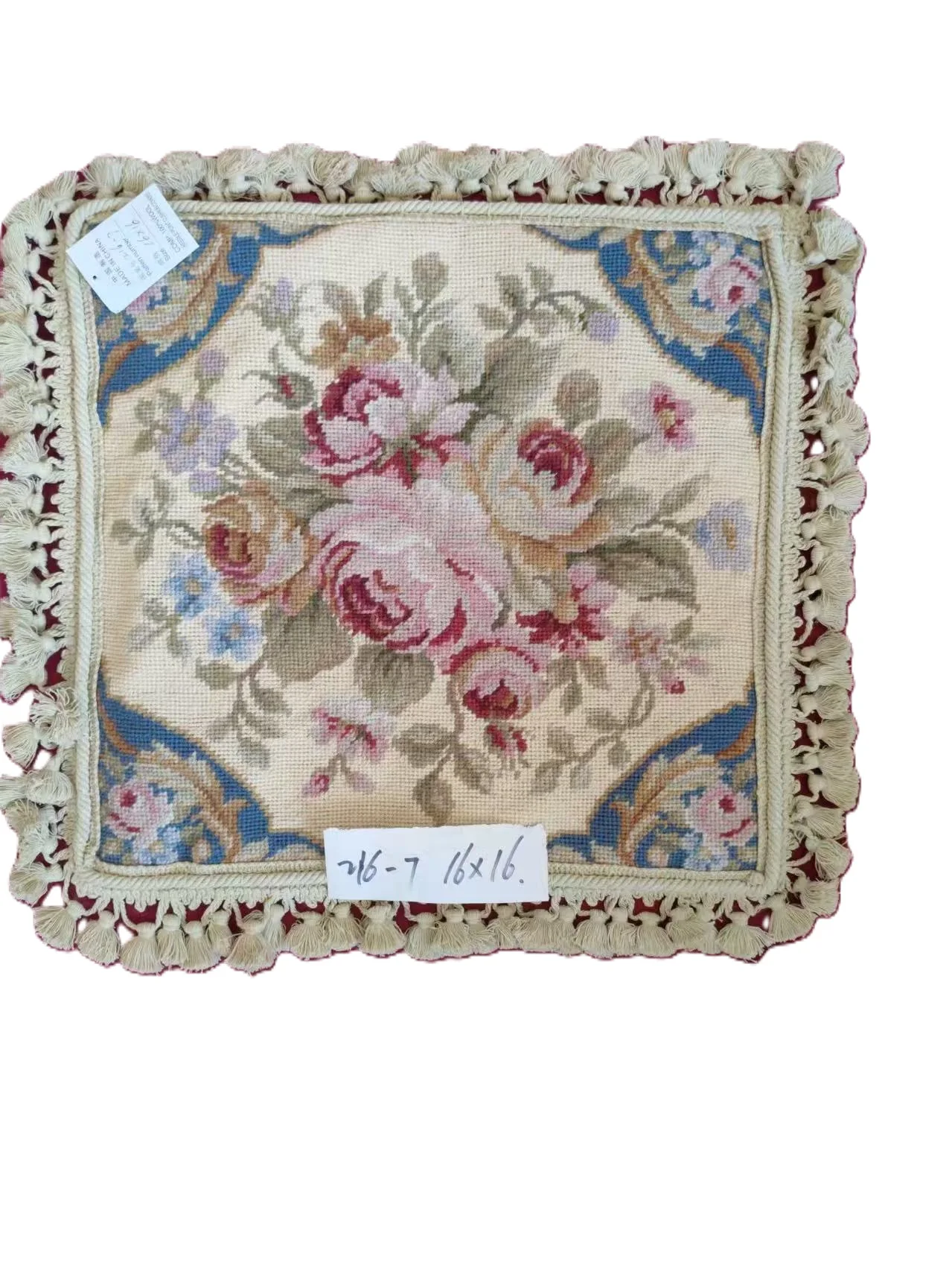 

10K 16"X16" Needlepoint pillow handmade cushion cover with floral designs 100% wool no insertion