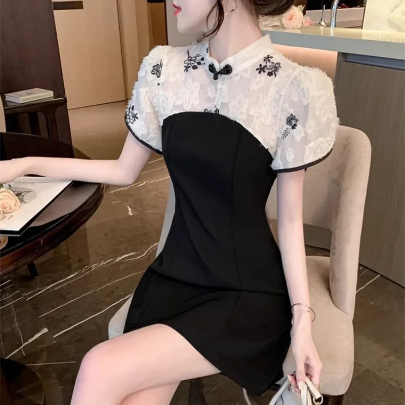 

Sexy Chinese Qipao Women Elegant Summer Dress Short Two-piece Set Woman Clothes Ropa Mujer Cheongsam Dresses Suit Vestidos