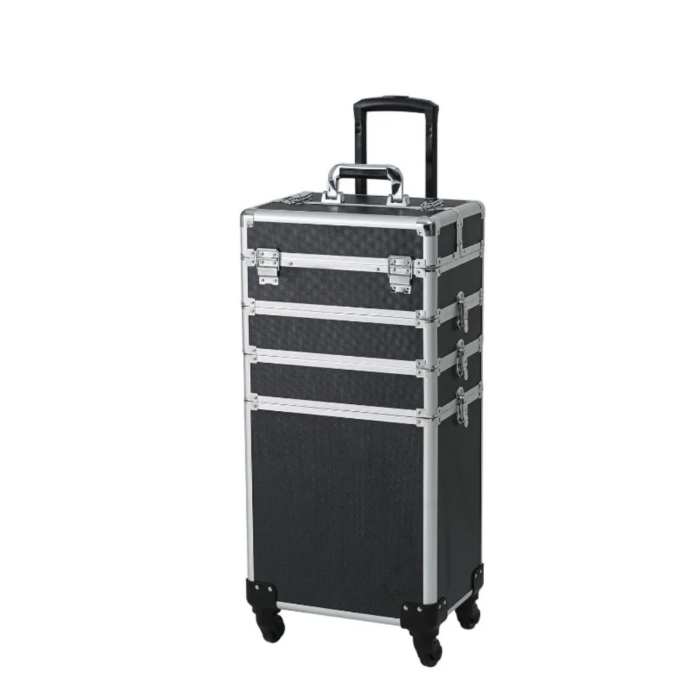

New 4in1 Aluminum Rolling Makeup Adjustable Dividers Cosmetic Train Case Trolley