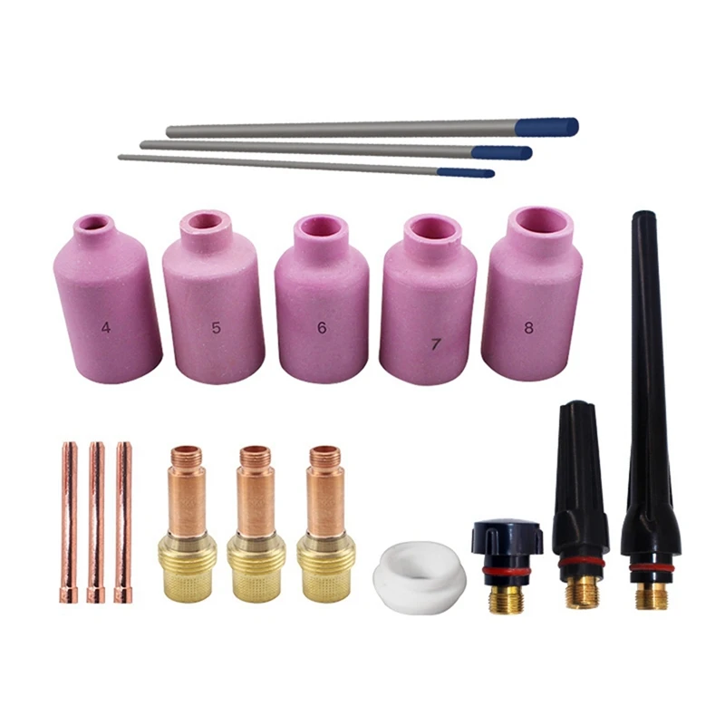 18Pcs/Lot For TIG Welding Torch Nozzle Ring Cover Gas Lens Glass Cup Kit For WP17/18/26 Welding Accessories Tool Kit Set